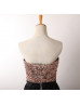 Folded Rose Gold Sequin Black Taffeta Short Bridesmaid Dress